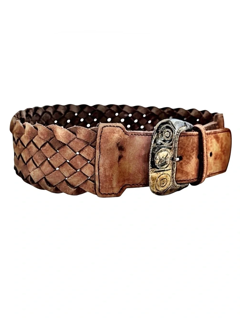 Vera Pelle Italian Braided Leather Belt | Brown | Woven | Genuine Leather